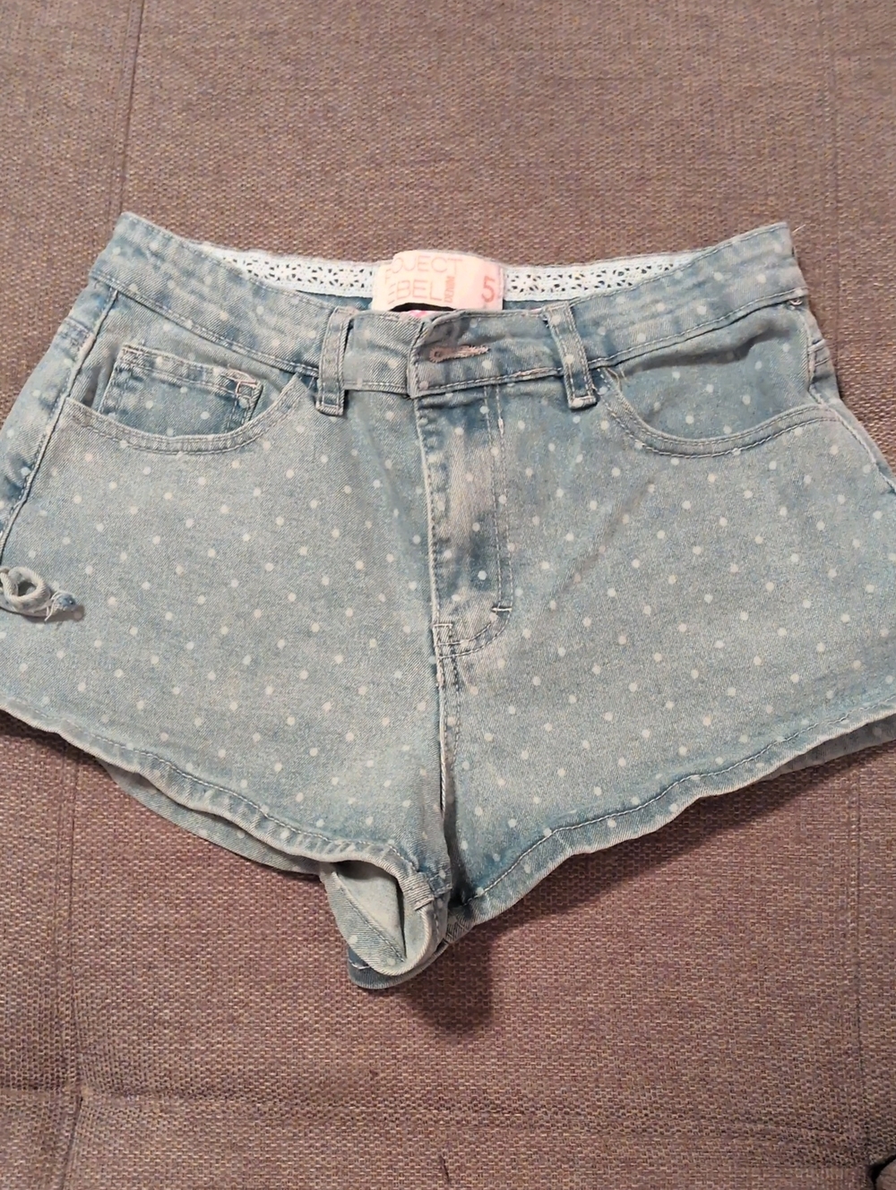 Polka Dot Light Blue Denim Jean Shorts for Women